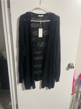Amazon Black Open-Weave Women's Long Sleeve Cardigan